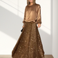 Women's Long Sleeve Top & Sequin Maxi Skirt Two-Piece Set