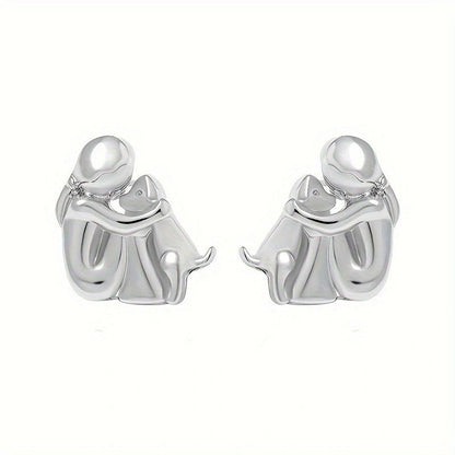 Little Girl Hugging Dog Ear Studs & Necklace