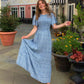 🌷Early Summer Sale 70% Off🌸2026 Summer Casual Floral Print Short Flutter Sleeve Crew Neck Smocked High Waist Flowy Maxi Dress