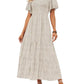 🌷Early Summer Sale 70% Off🌸2026 Summer Casual Floral Print Short Flutter Sleeve Crew Neck Smocked High Waist Flowy Maxi Dress