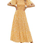 🌷Early Summer Sale 70% Off🌸2026 Summer Casual Floral Print Short Flutter Sleeve Crew Neck Smocked High Waist Flowy Maxi Dress