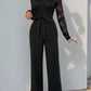 Elegant Vintage-Inspired One-Piece Lace Patchwork Solid Color Tie Waist Jumpsuits
