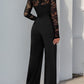 Elegant Vintage-Inspired One-Piece Lace Patchwork Solid Color Tie Waist Jumpsuits