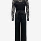 Elegant Vintage-Inspired One-Piece Lace Patchwork Solid Color Tie Waist Jumpsuits