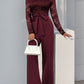 Elegant Vintage-Inspired One-Piece Lace Patchwork Solid Color Tie Waist Jumpsuits