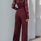 Elegant Vintage-Inspired One-Piece Lace Patchwork Solid Color Tie Waist Jumpsuits