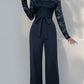 Elegant Vintage-Inspired One-Piece Lace Patchwork Solid Color Tie Waist Jumpsuits
