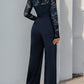 Elegant Vintage-Inspired One-Piece Lace Patchwork Solid Color Tie Waist Jumpsuits